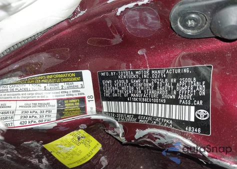 2014 Toyota Avalon Limited from USA, damaged, VIN 4T1BK1EB8EU100149